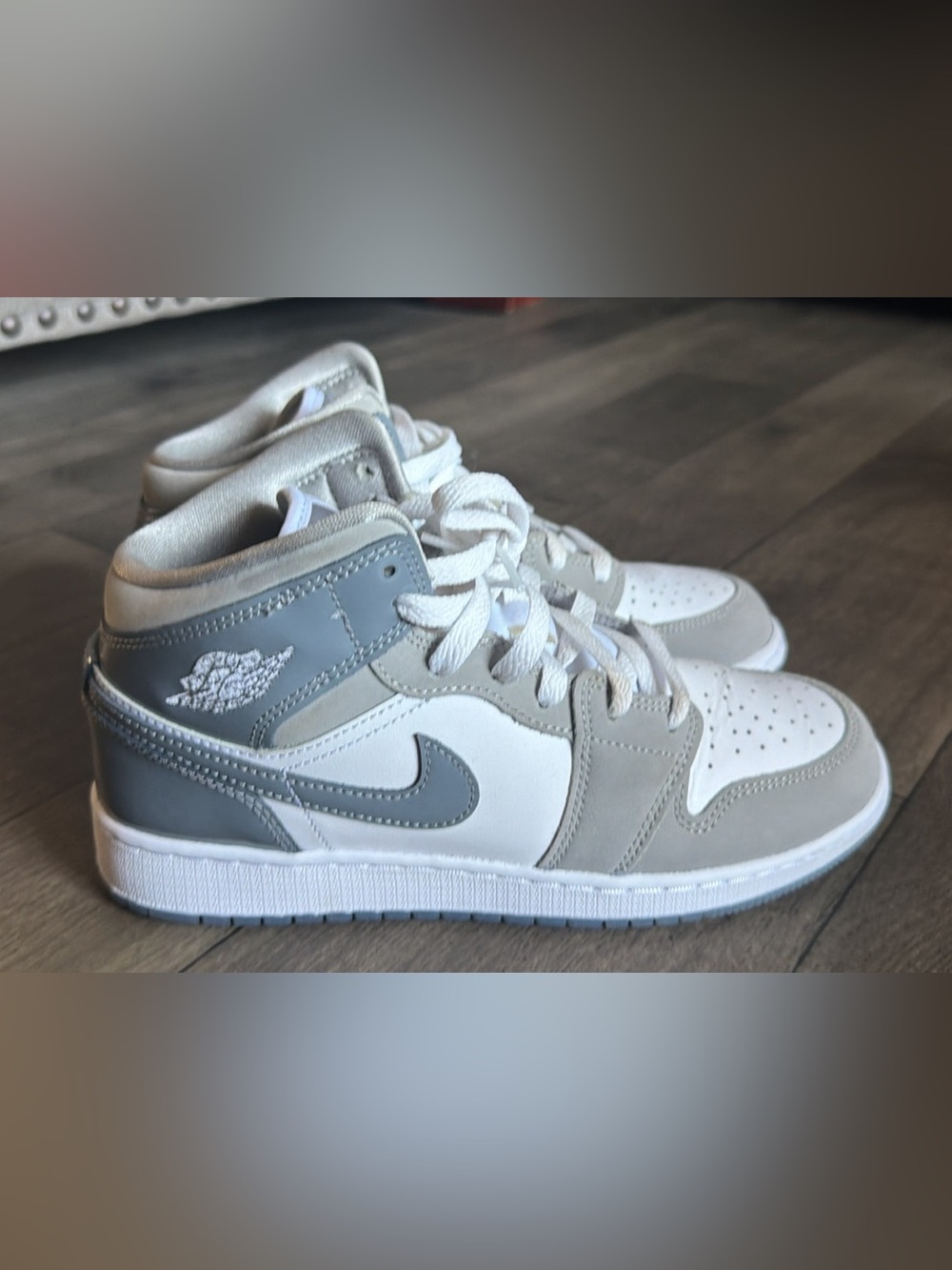 Jordan Kids High-Top Sneakers in White and Light Gray